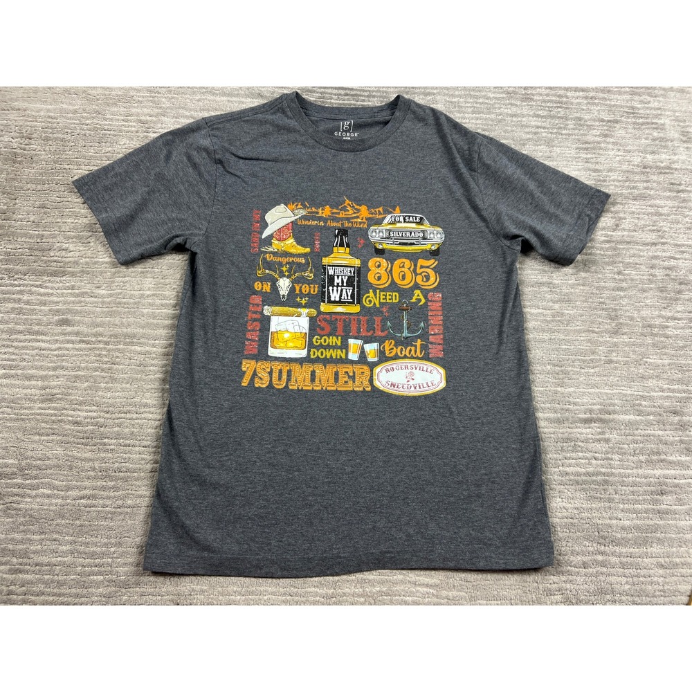 George Graphic T-Shirt Mens Small Grey 7 Summer Country Western Silverado Tee